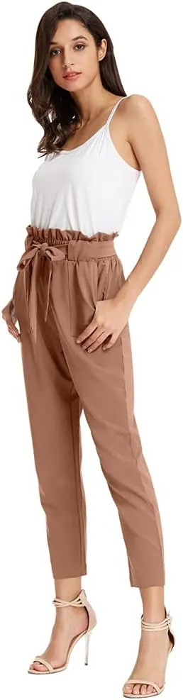 GRACE KARIN Women's Paper Bag Waist Pants Slim Fit Casual Office Pencil Pants
