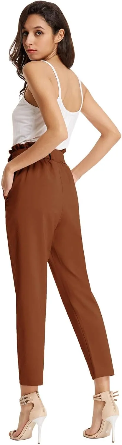 GRACE KARIN Women's Paper Bag Waist Pants Slim Fit Casual Office Pencil Pants