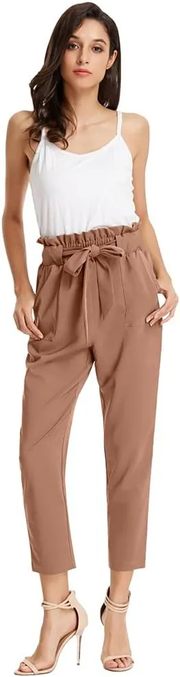 GRACE KARIN Women's Paper Bag Waist Pants Slim Fit Casual Office Pencil Pants