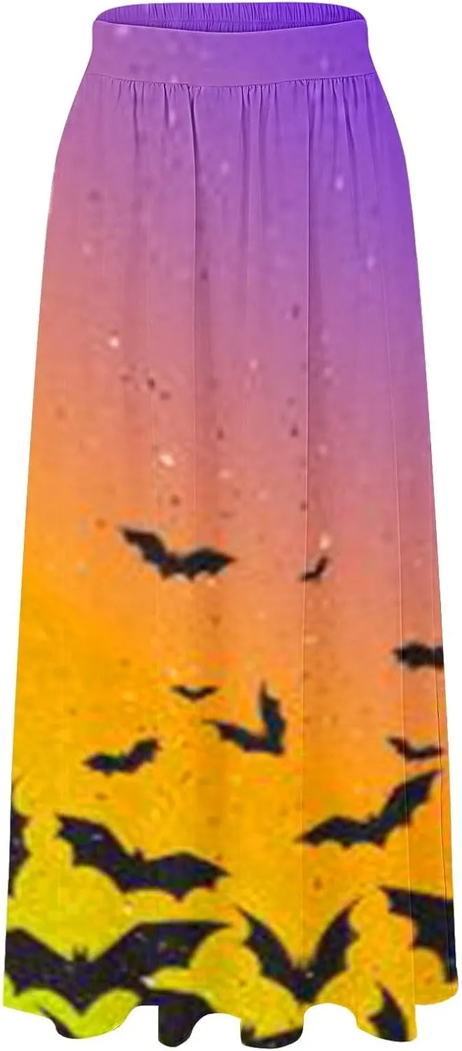 Halloween Skirts for Women Waist Party Beach Pocket Long Maxi Skirt Womens Tulle Skirt Black Tutu Skirt Black Skirt