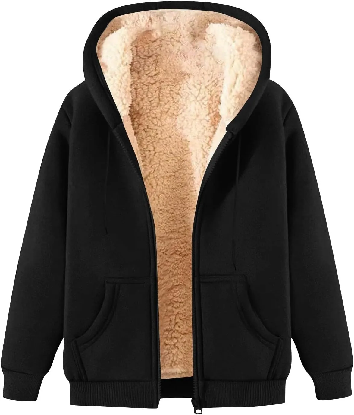 Heated Jackets for Women Zip Up Long Sleeve Hoodies with Pockets Fleece Sherpa Lined Fall Winter Coats