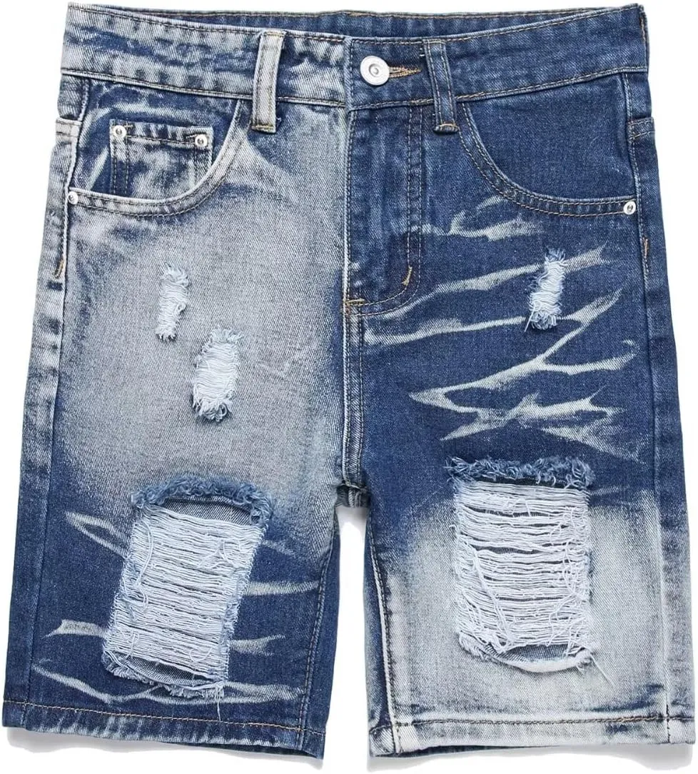 HENGAO Boys Ripped Denim Shorts Distressed Frayed Jean Shorts