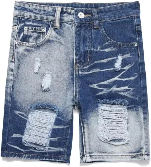 HENGAO Boys Ripped Denim Shorts Distressed Frayed Jean Shorts