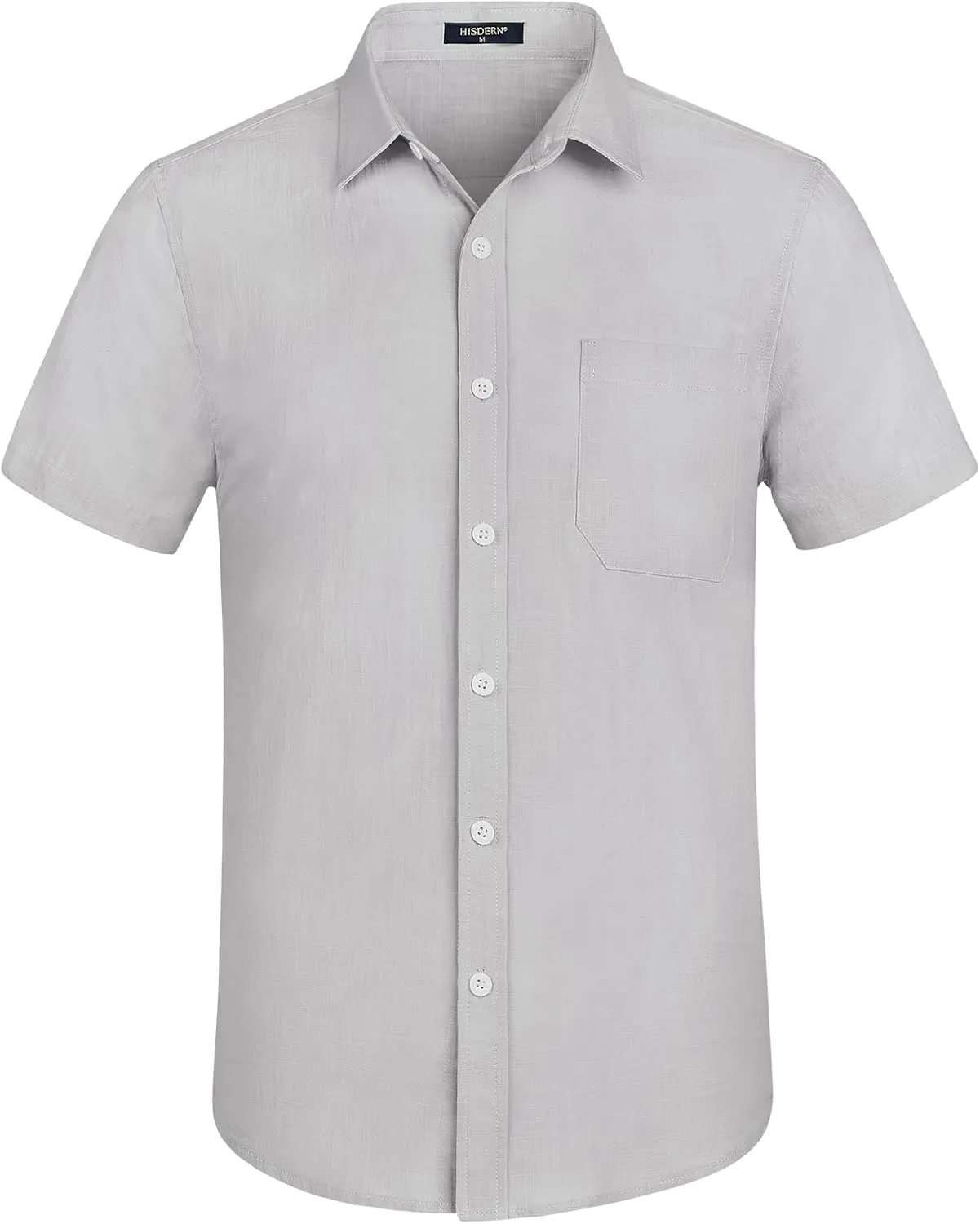 HISDERN Linen Cotton Shirts for Men Short Sleeve Casual Summer Button Down Shirt Beach Vacation Shirt with Pocket