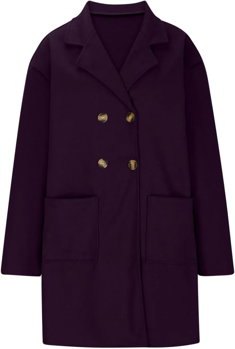 hlysgo Women's Double Breasted Lightweight Pea Coat Long Sleeve Casual Notch Lapel Trench Coat Jacket with Pocket