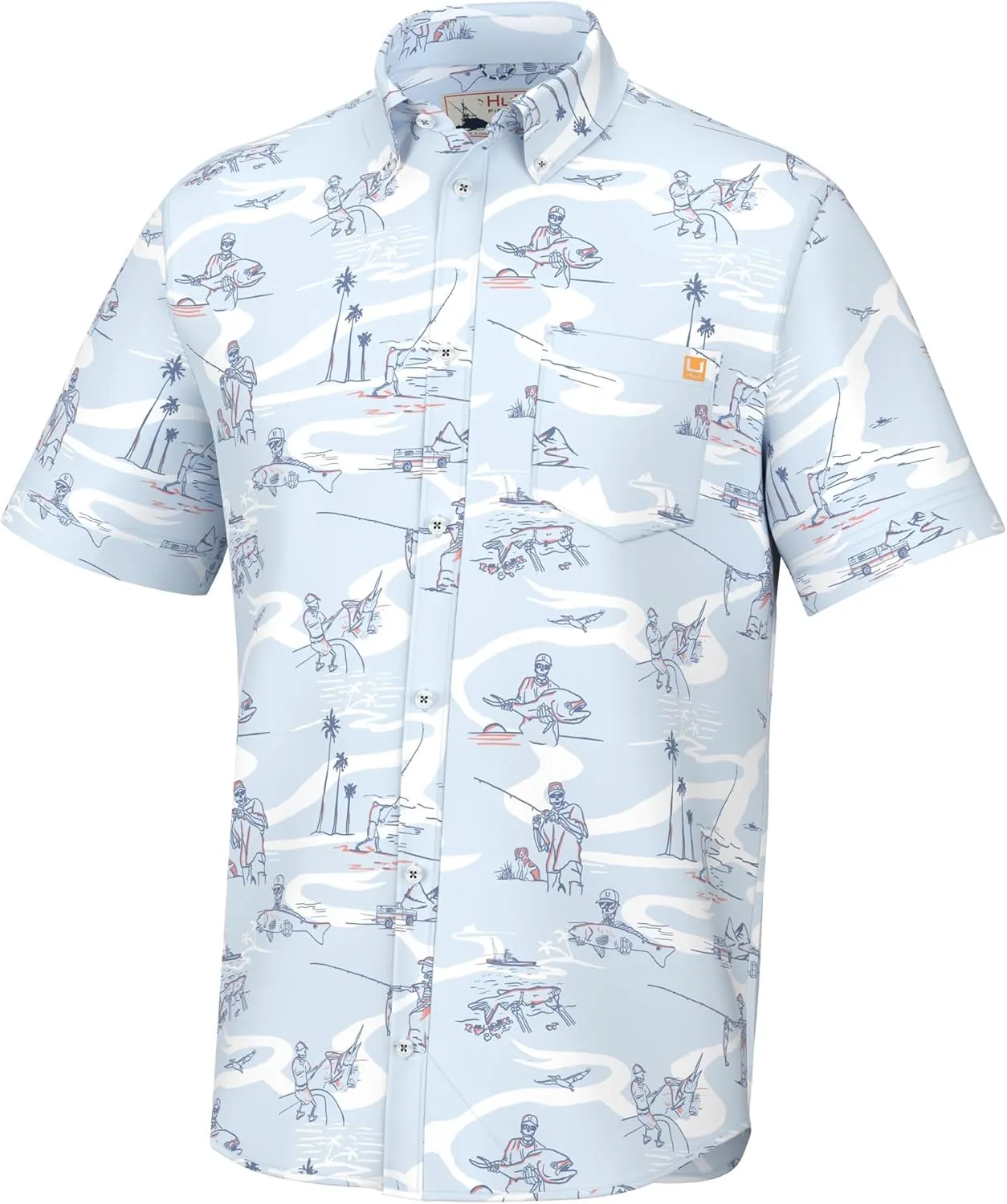 HUK Men's Kona Pattern Short Sleeve Fishing Button Down Shirt
