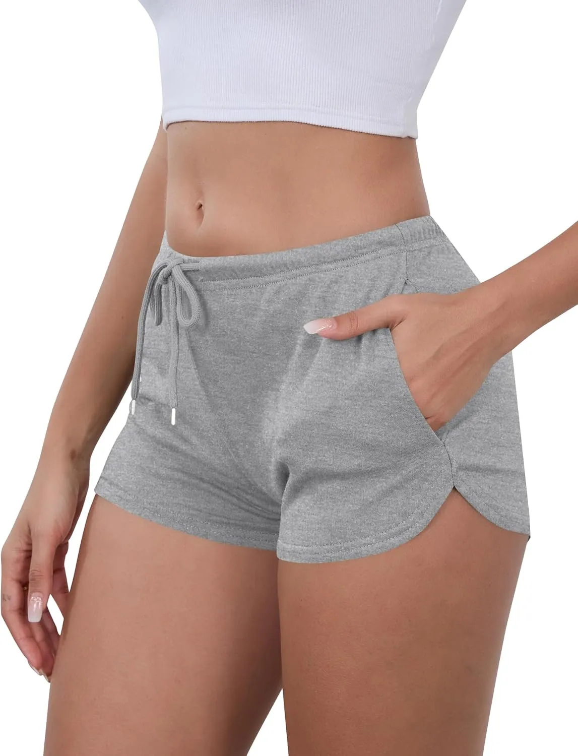 IECCP Athletic Shorts for Women Summer Workout Sweat Shorts Cute Low Rise Mini Shorts with Drawstring and Pockets Sleepwear
