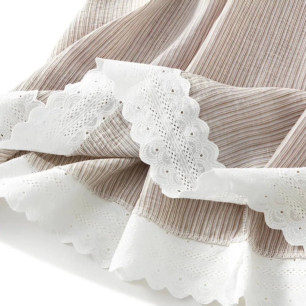 ikasus Women High Waist Pleated Skirt Lace Trim Skirt with Pockets A-Line Skirt Knee Length for Casual Summer Occasions, Khaki