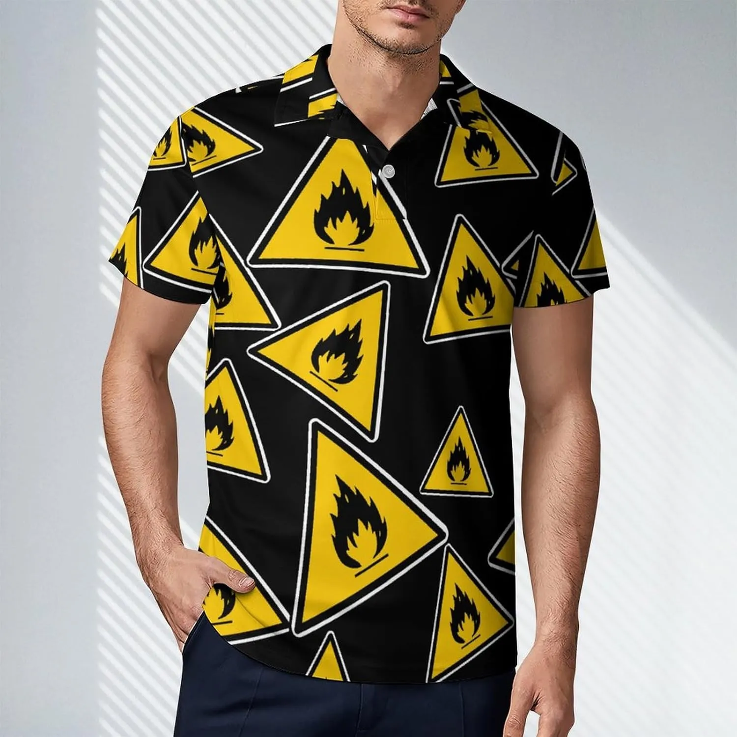 Inflammable Sign Hazardous Men's Polo-Shirt Regular-Fit Short Sleeve Sports Quick Dry Golf Tennis T-Shirt