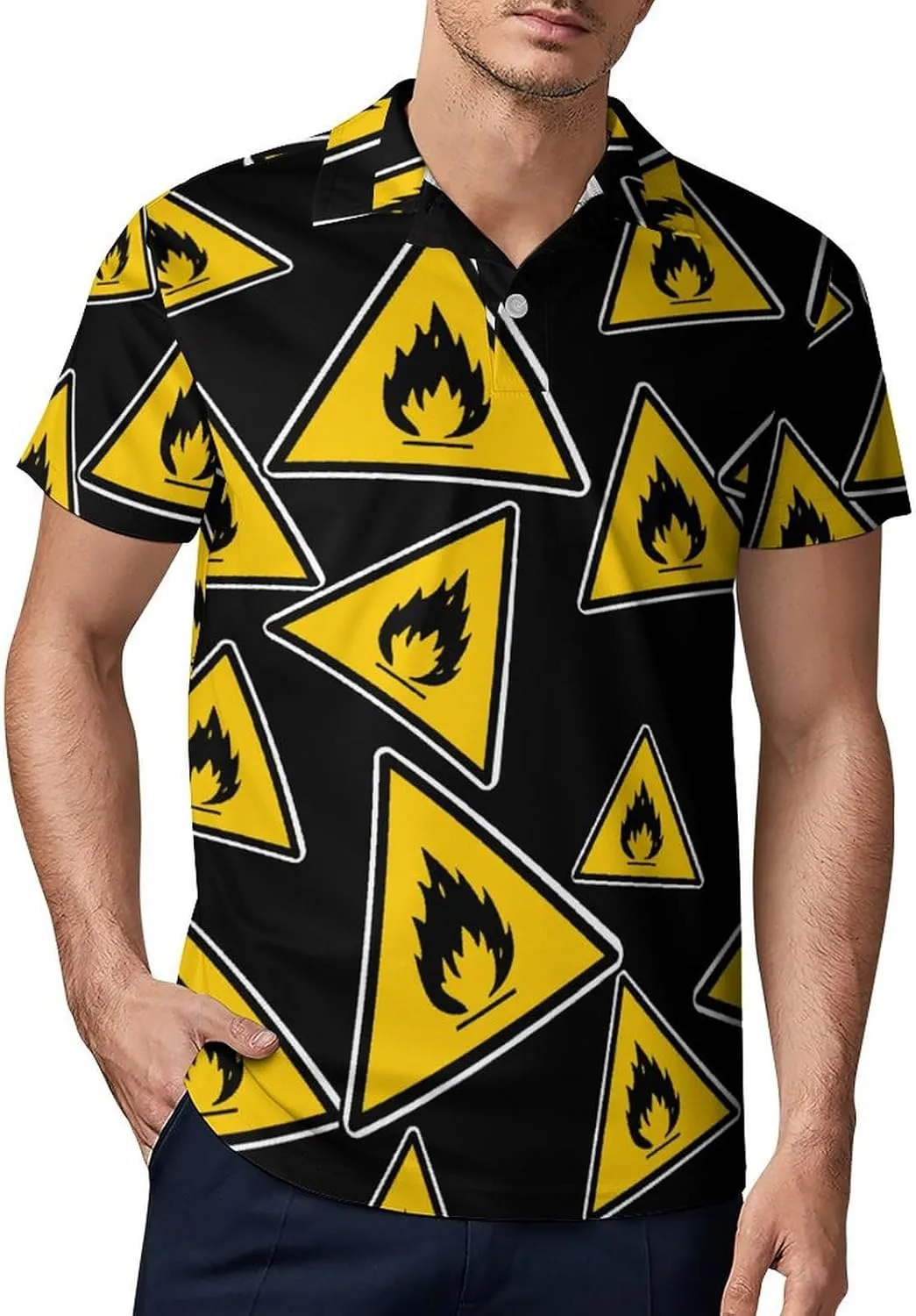 Inflammable Sign Hazardous Men's Polo-Shirt Regular-Fit Short Sleeve Sports Quick Dry Golf Tennis T-Shirt