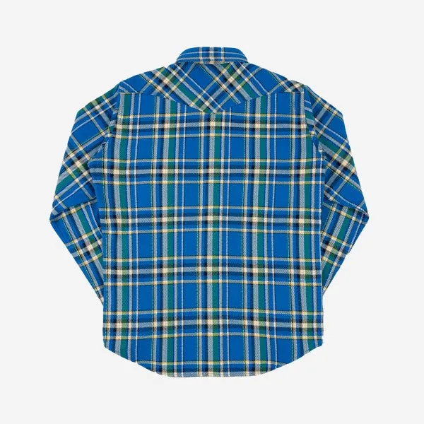 Iron Heart IHSH-370-BLU Ultra Heavy Flannel Tartan Check Western Shirt - Blue