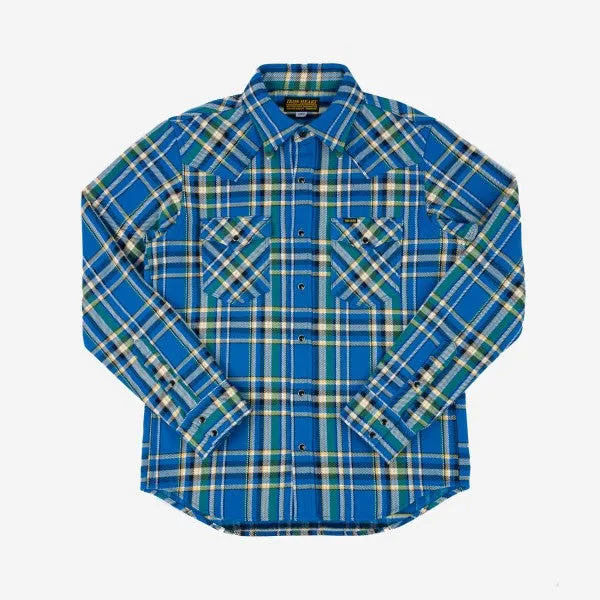 Iron Heart IHSH-370-BLU Ultra Heavy Flannel Tartan Check Western Shirt - Blue