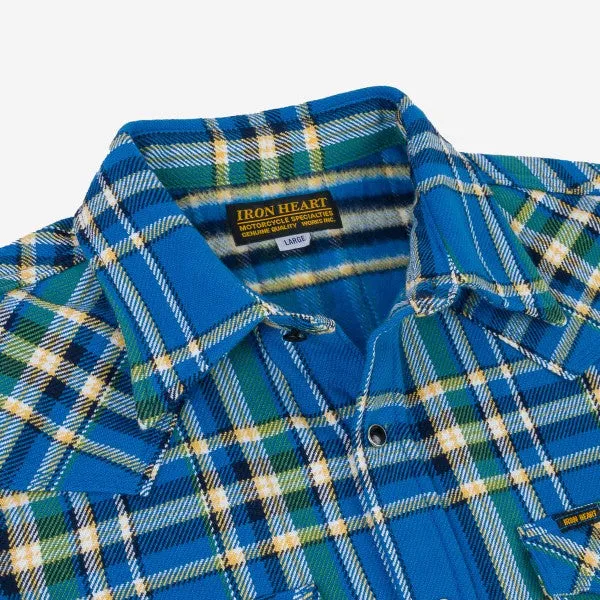 Iron Heart IHSH-370-BLU Ultra Heavy Flannel Tartan Check Western Shirt - Blue
