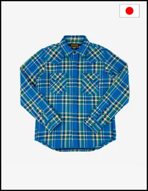 Iron Heart IHSH-370-BLU Ultra Heavy Flannel Tartan Check Western Shirt - Blue