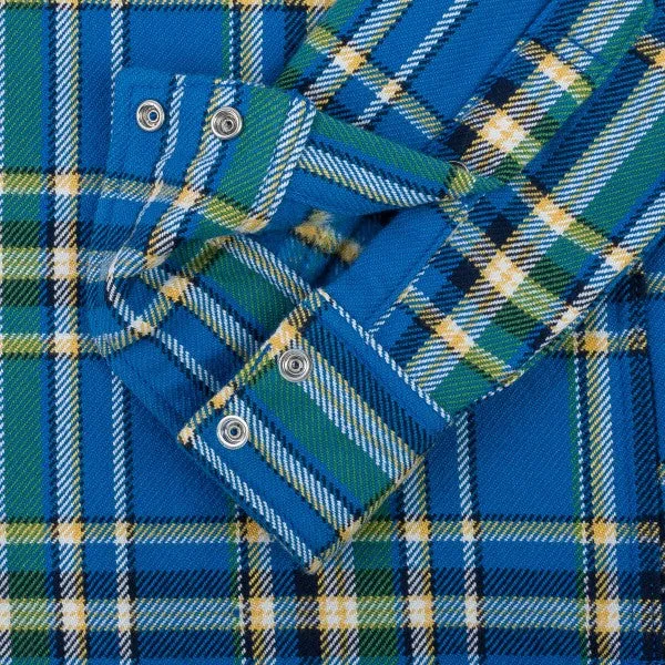 Iron Heart IHSH-370-BLU Ultra Heavy Flannel Tartan Check Western Shirt - Blue