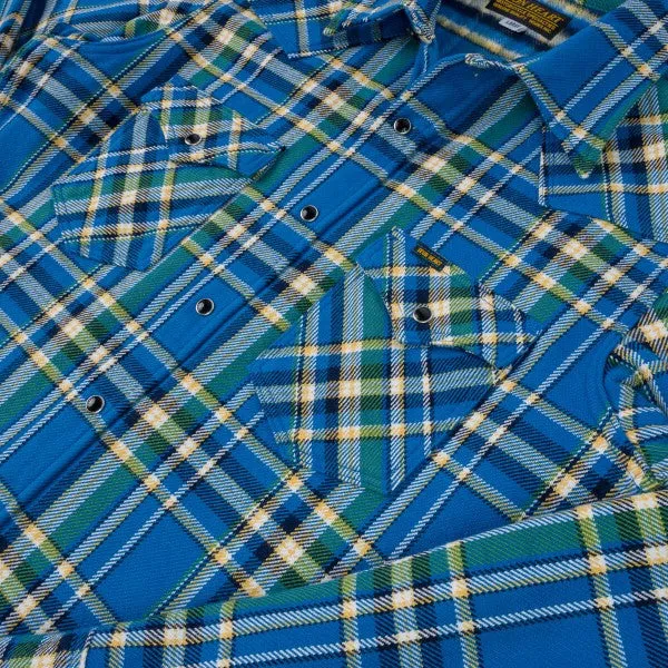 Iron Heart IHSH-370-BLU Ultra Heavy Flannel Tartan Check Western Shirt - Blue