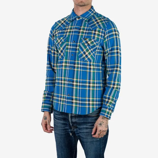Iron Heart IHSH-370-BLU Ultra Heavy Flannel Tartan Check Western Shirt - Blue