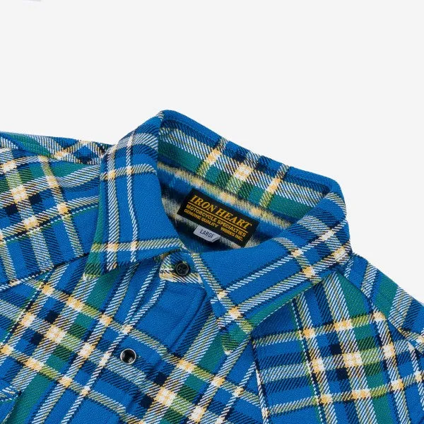 Iron Heart IHSH-370-BLU Ultra Heavy Flannel Tartan Check Western Shirt - Blue