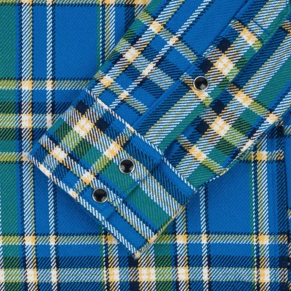 Iron Heart IHSH-370-BLU Ultra Heavy Flannel Tartan Check Western Shirt - Blue