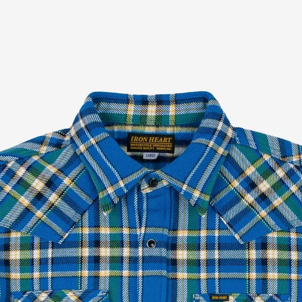Iron Heart IHSH-370-BLU Ultra Heavy Flannel Tartan Check Western Shirt - Blue
