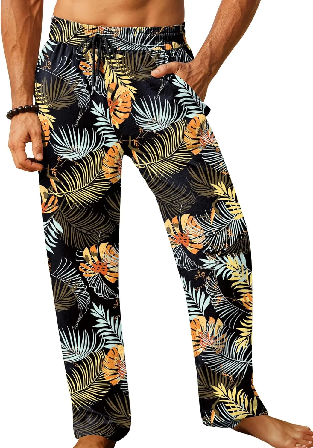 iWoo Linen Pants Men Casual 2025 Summer Beach Elastic Drawstring Waist Yoga Pants Travel Baggy Work Pant Pajama