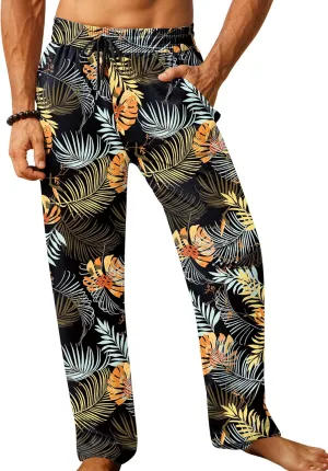 iWoo Linen Pants Men Casual 2025 Summer Beach Elastic Drawstring Waist Yoga Pants Travel Baggy Work Pant Pajama