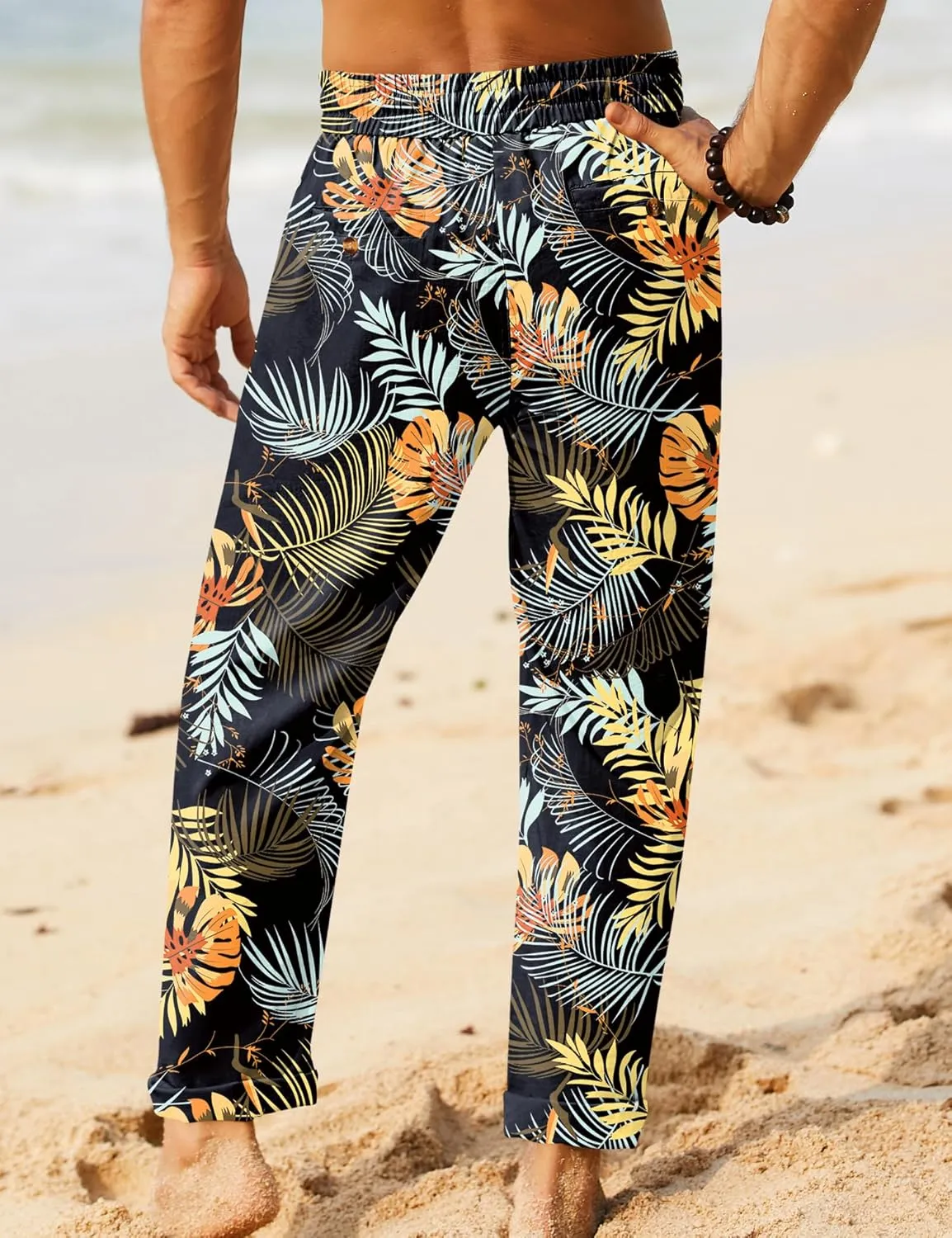 iWoo Linen Pants Men Casual 2025 Summer Beach Elastic Drawstring Waist Yoga Pants Travel Baggy Work Pant Pajama