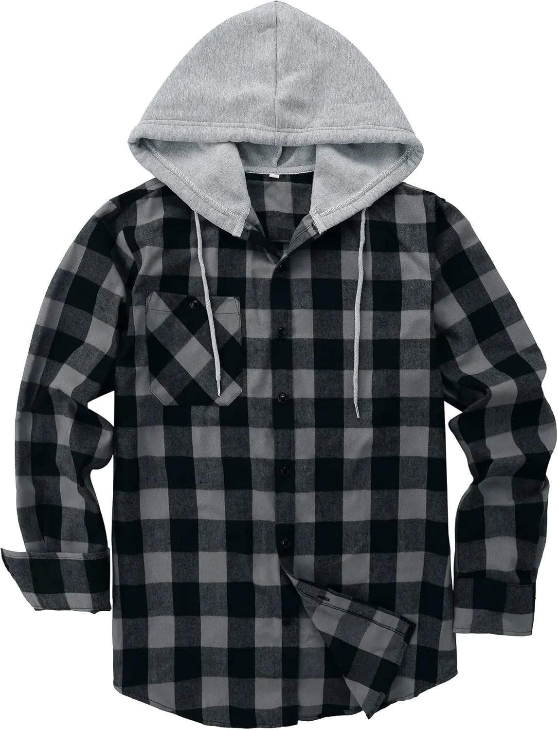 JACKETOWN Hooded Flannel Shirt for Men Plaid Shirts Long Sleeve Flannel Jacket Button-Down Shirt Jacket with Hood
