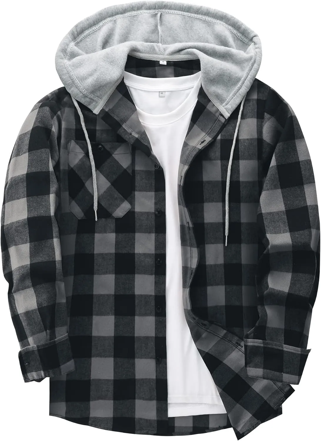 JACKETOWN Hooded Flannel Shirt for Men Plaid Shirts Long Sleeve Flannel Jacket Button-Down Shirt Jacket with Hood