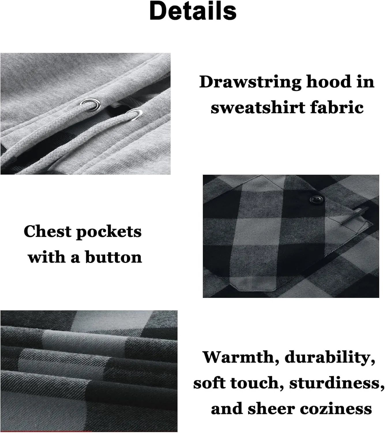 JACKETOWN Hooded Flannel Shirt for Men Plaid Shirts Long Sleeve Flannel Jacket Button-Down Shirt Jacket with Hood