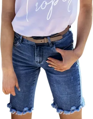 Jean Shorts Womens High Waisted Bermuda Shorts Petite Length Frayed Hem Denim Hot Pants Vacation Beach Shorts