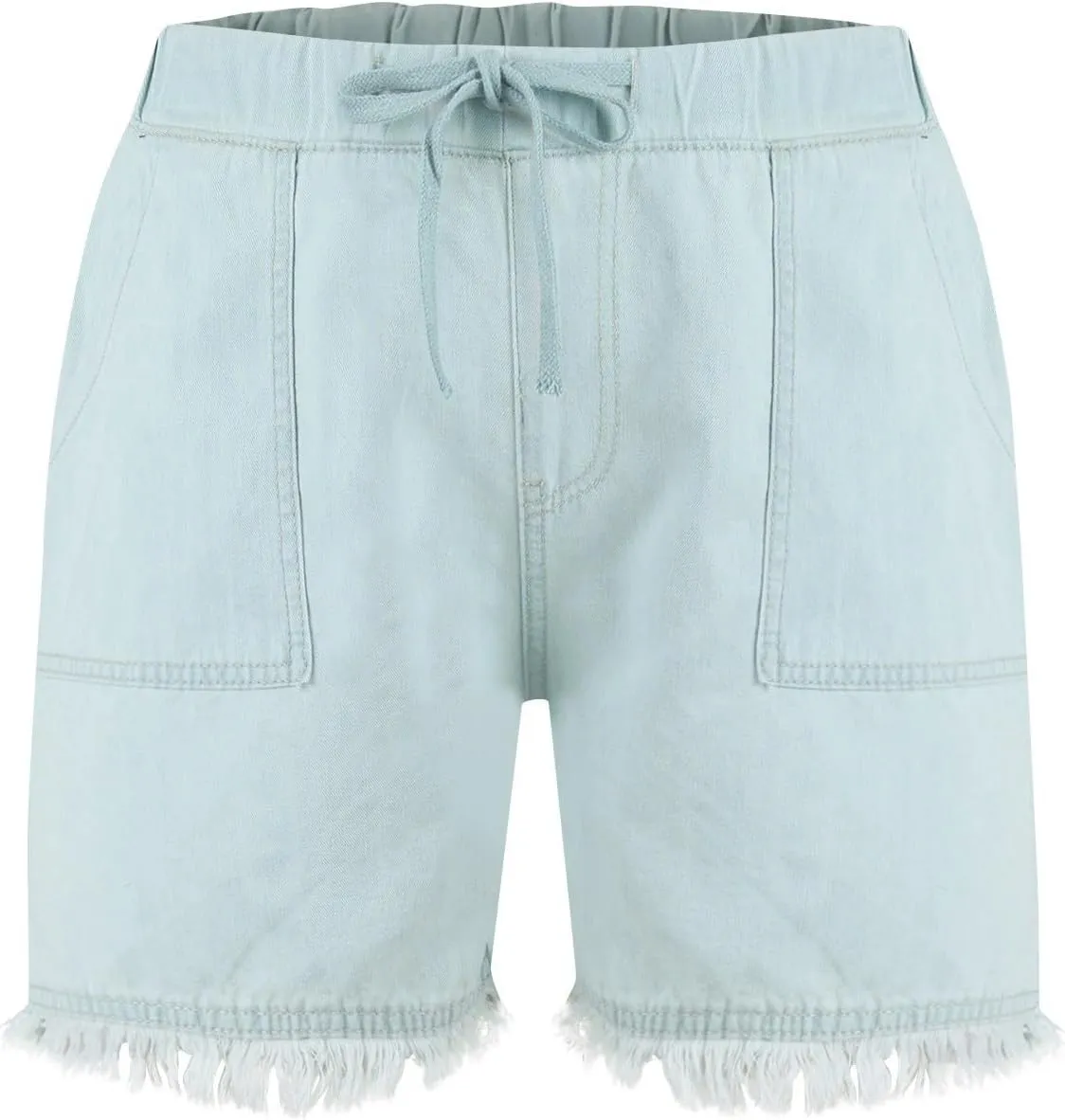 Jean Shorts Womens High Waisted Drawstring Jeans Raw Hem Pull On Denim Shorts with Pockets Summer Casual Shorts Jean
