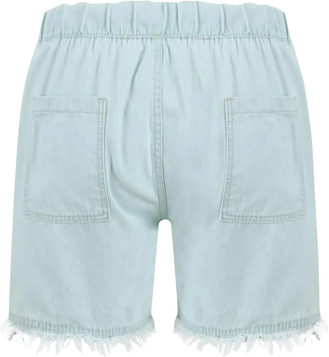 Jean Shorts Womens High Waisted Drawstring Jeans Raw Hem Pull On Denim Shorts with Pockets Summer Casual Shorts Jean