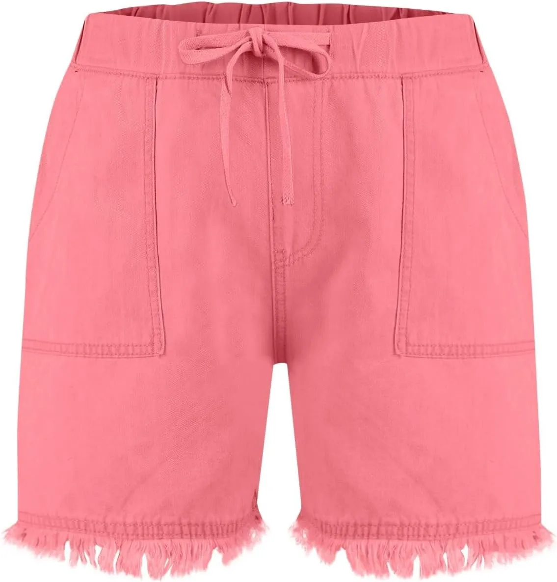 Jean Shorts Womens High Waisted Drawstring Jeans Raw Hem Pull On Denim Shorts with Pockets Summer Casual Shorts Jean