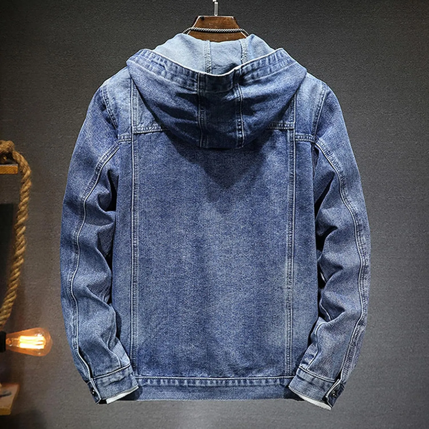 JEKE-DG Men's Distressed Denim Hoodie Jacket Casual Slim Fit Button Down Jeans Coat Long Sleeve Trucker Outwear