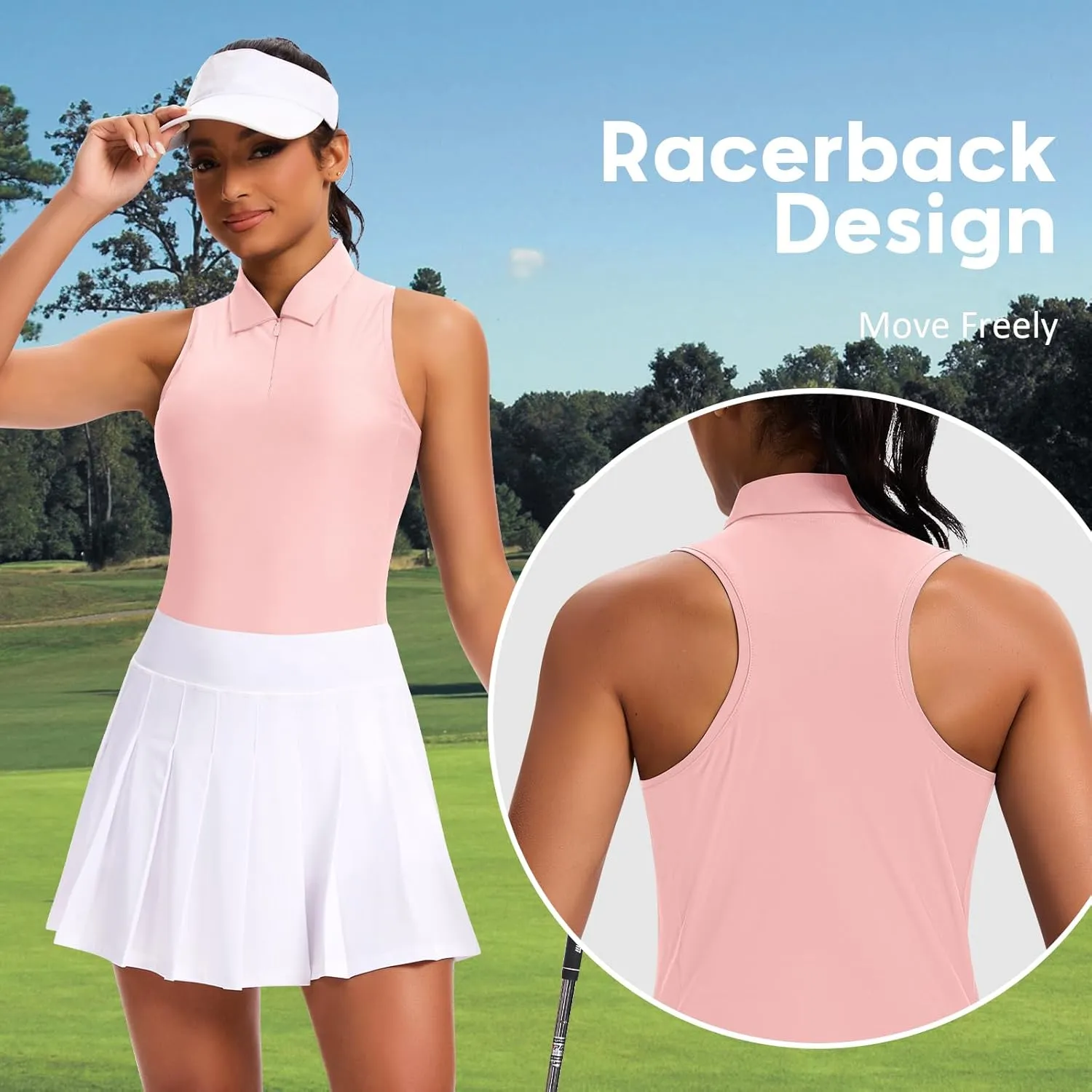 JoyGirl Womens Golf Shirt Sleeveless Polo Shirts Racerback Collared Tennis Shirt Zip up Quick Dry Athletic Tank Tops