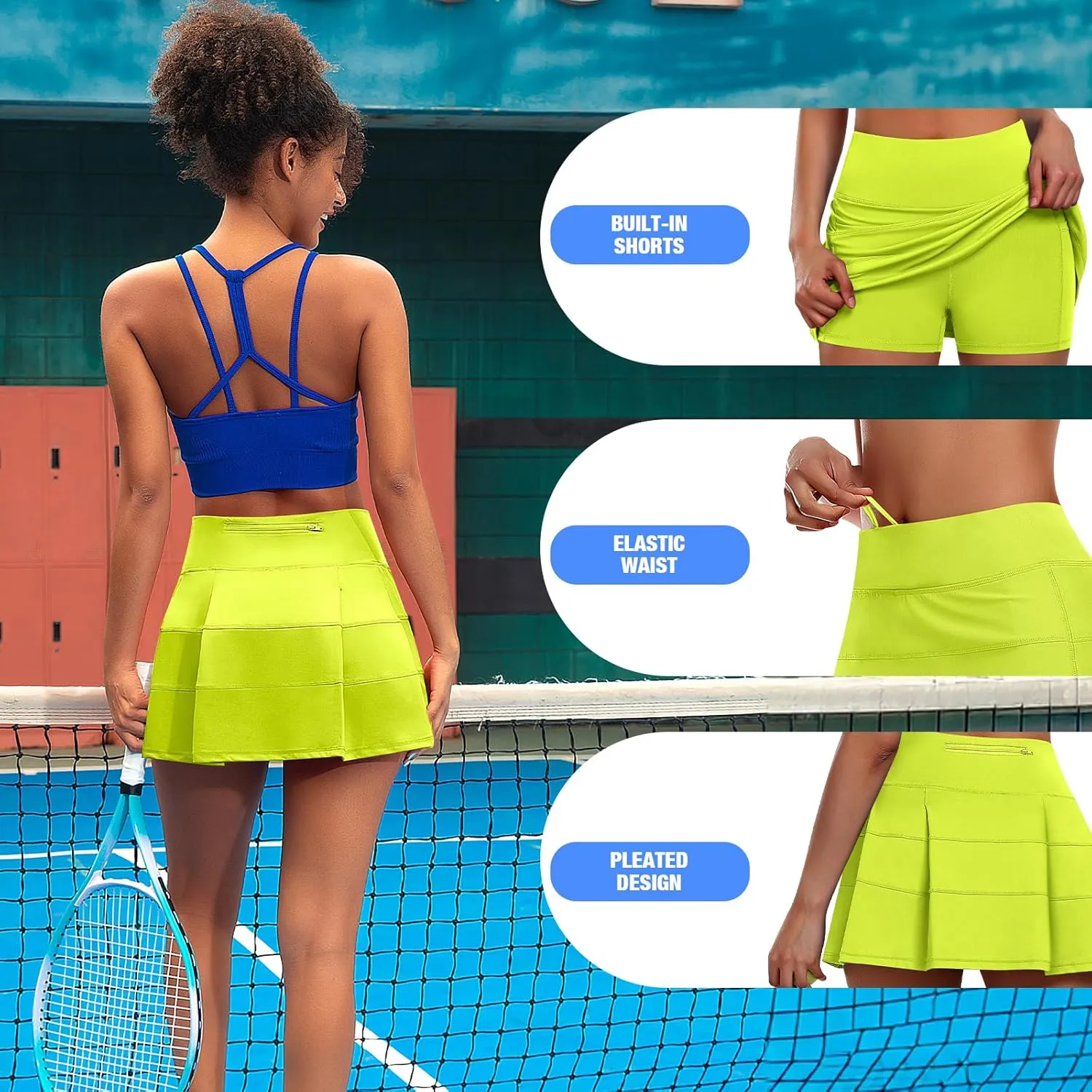 JoyGirl Womens Tennis Skirt with Shorts Pleated Golf Skirt High Waist Pickleball Skirts Athletic Skorts with Pockets