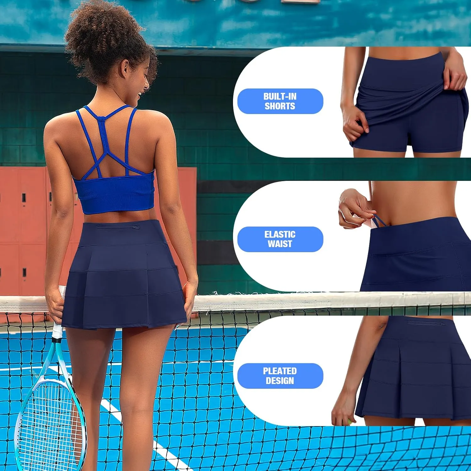 JoyGirl Womens Tennis Skirt with Shorts Pleated Golf Skirt High Waist Pickleball Skirts Athletic Skorts with Pockets
