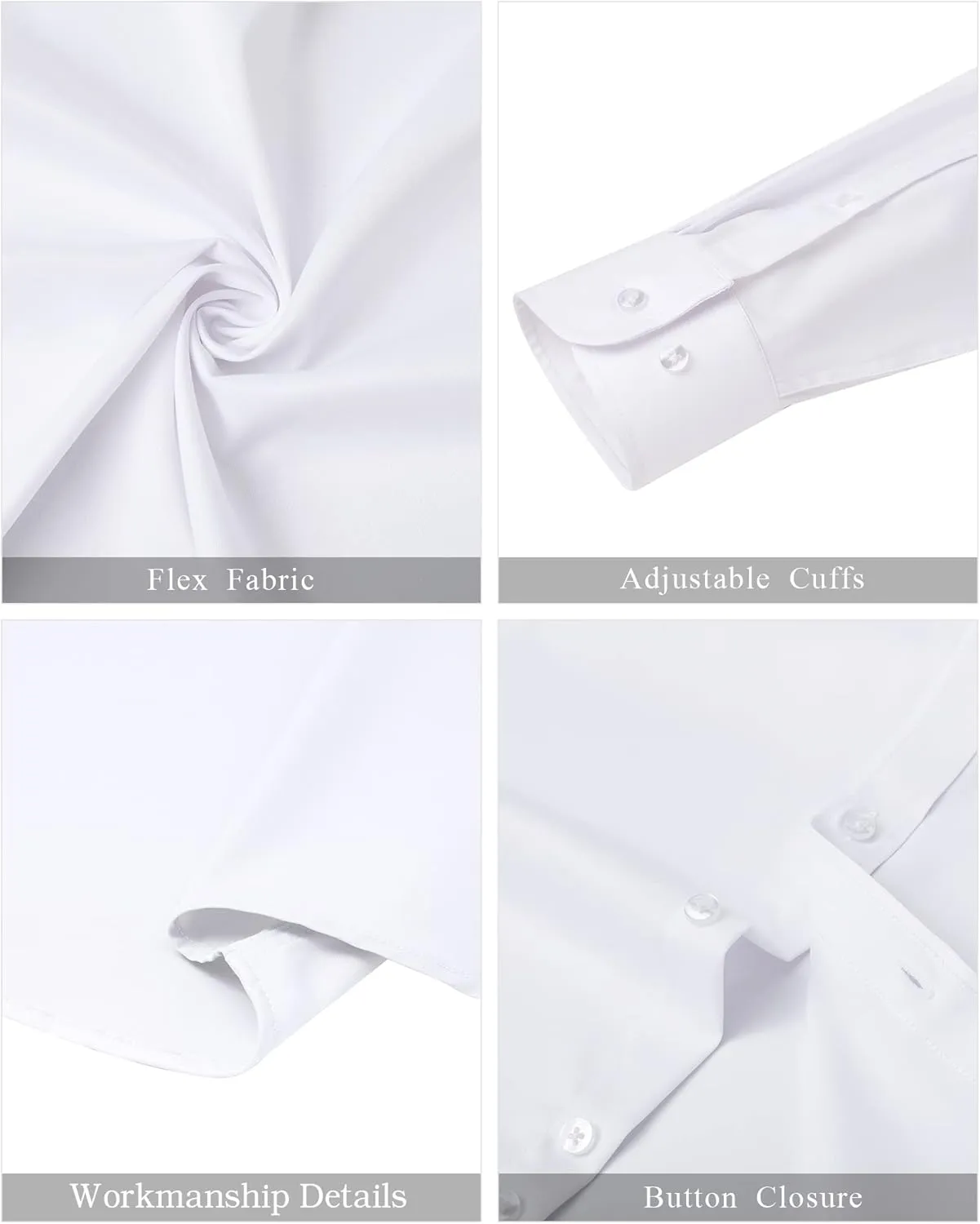 J.VER Mens Banded Collar Dress Shirts Long Sleeve Button Down Mandarin Collar Shirt Solid Stretch Shirt with Pocket