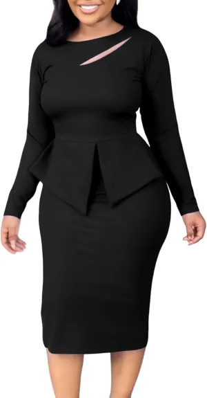 Kafiloe Women Skirt Suits 2 Piece Set for Business Work Formal Church Outfits with Long Sleeve Peplum Top