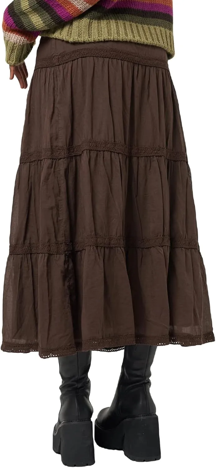 Karwuiio Women's Fairy Grunge Maxi Skirt Y2K Retro Hippie Aesthetic High Waisted Tiered A Line Swing Flowy Skirts for Women