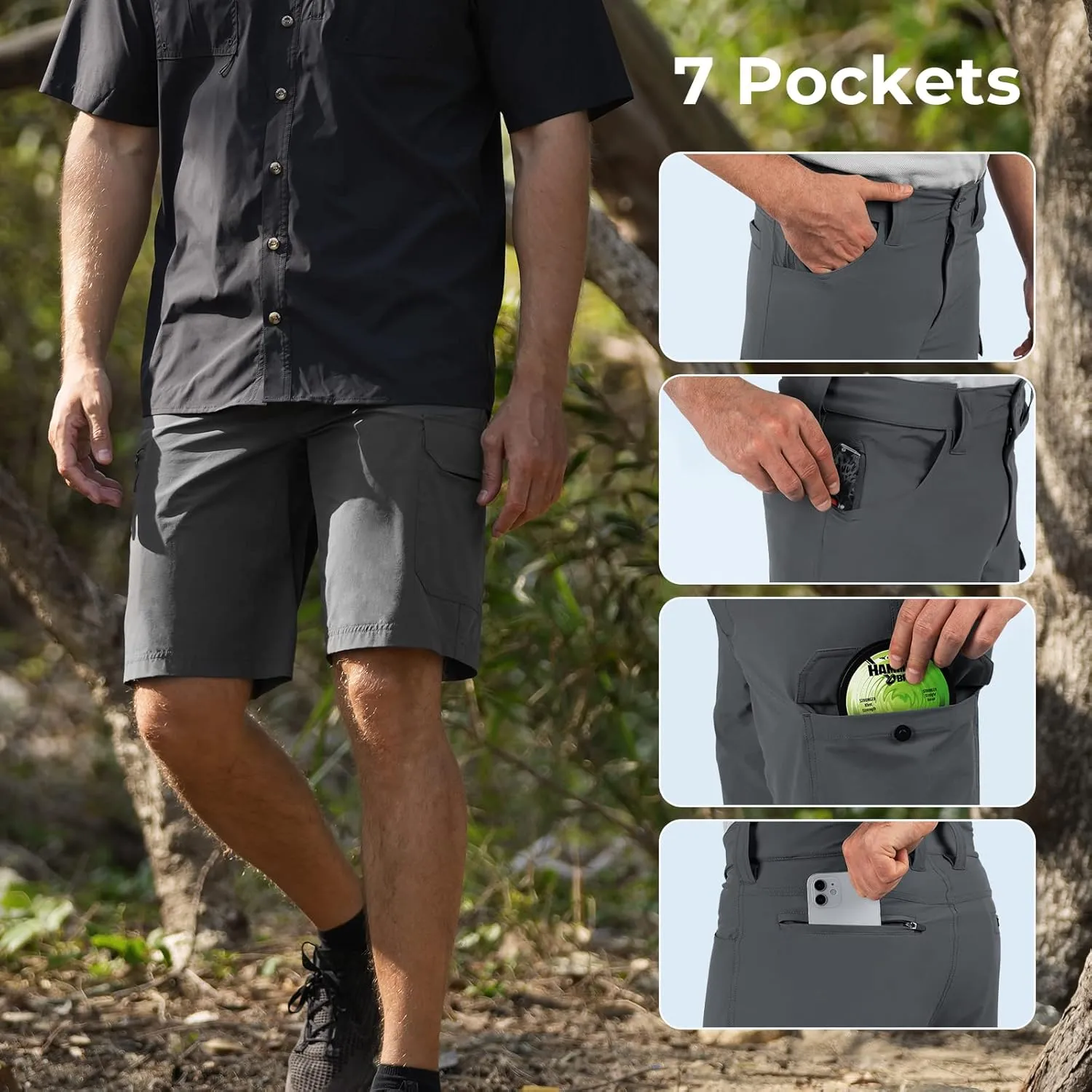 KastKing Men's Fishing Shorts, Hiking Shorts Quick Dry Comfortable UPF 50 , 7 Pockets, Shorts for Men, 10.5" Inseam