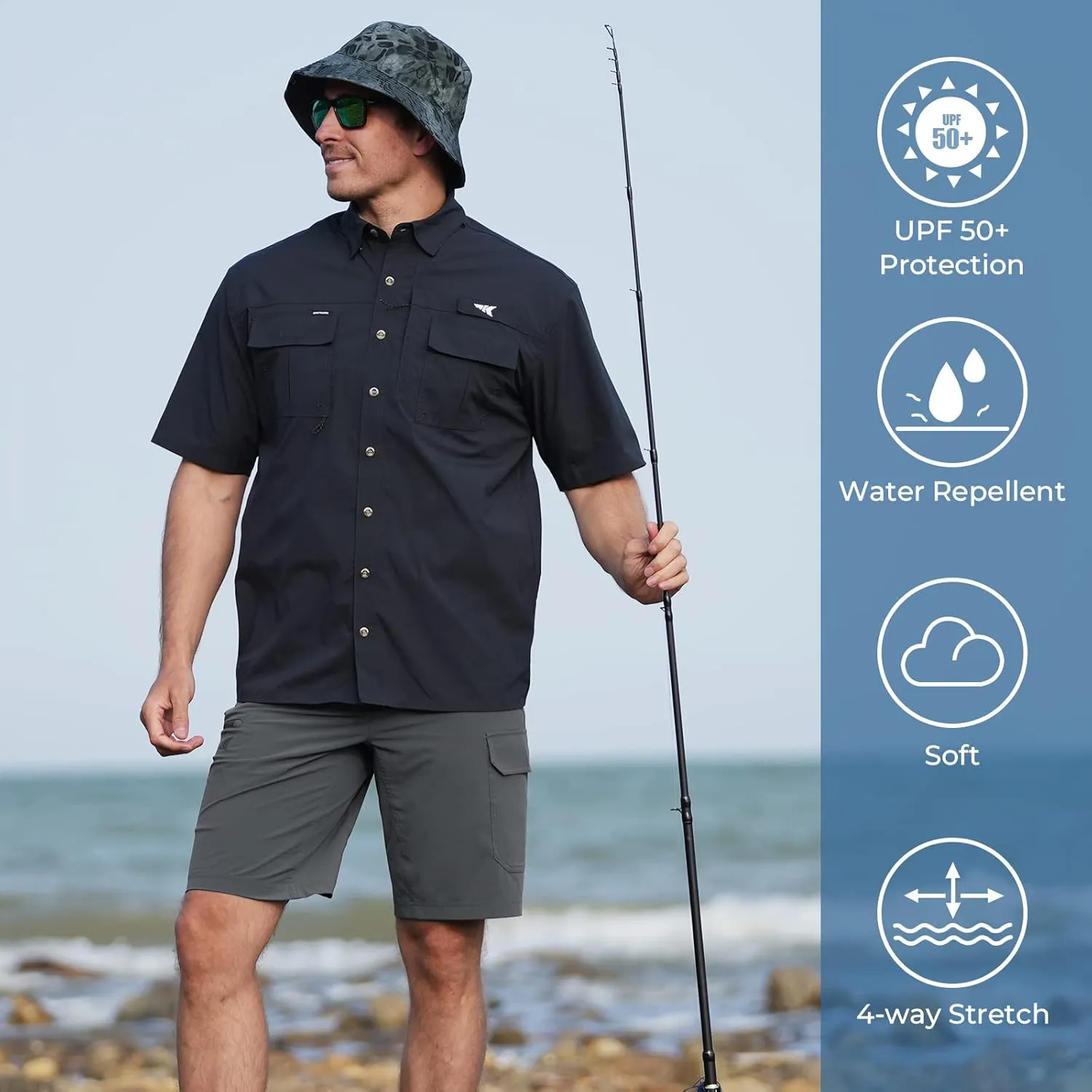 KastKing Men's Fishing Shorts, Hiking Shorts Quick Dry Comfortable UPF 50 , 7 Pockets, Shorts for Men, 10.5" Inseam