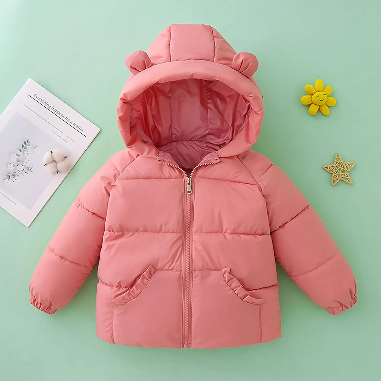 Kids Toddler Baby Girls Winter Warm Thick Solid Cotton Long Sleeve Padded Jacket Coat Winter Coat for Youth Girls