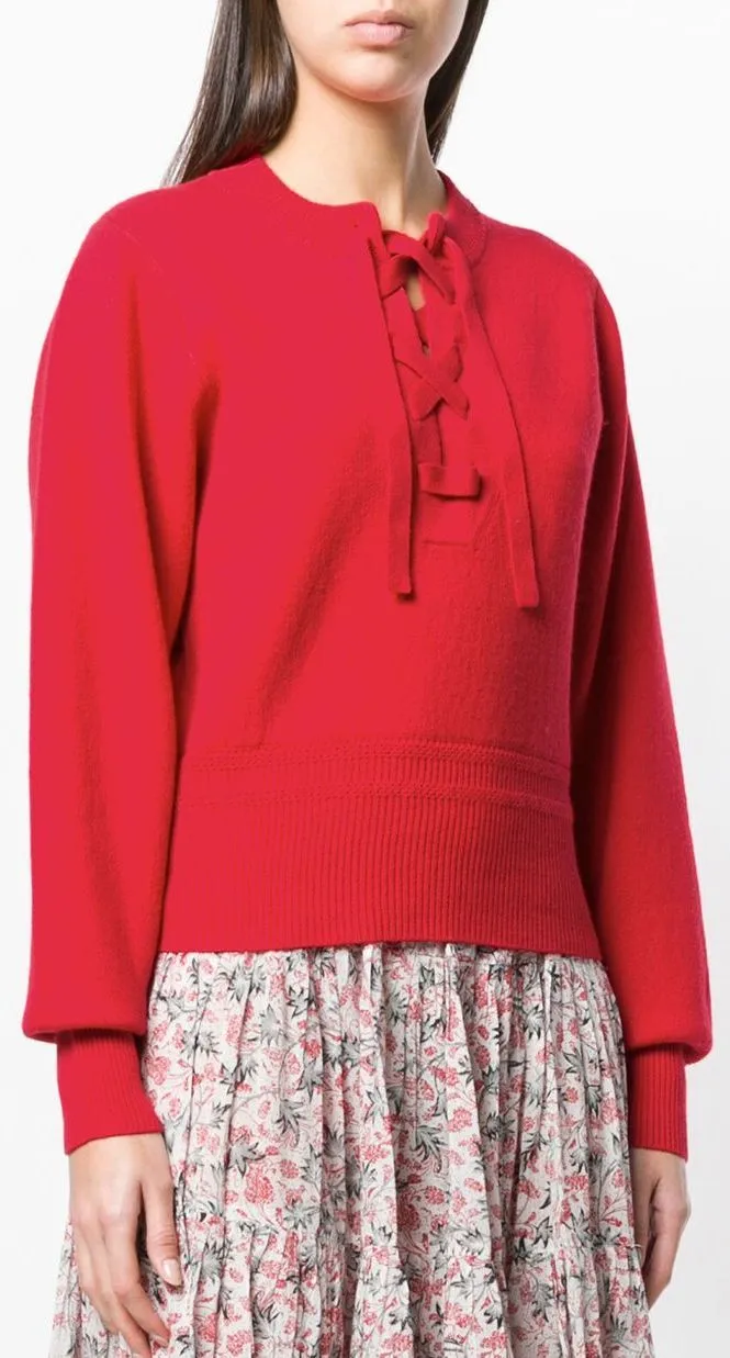Lace-Up Long Sleeve Sweater, Red