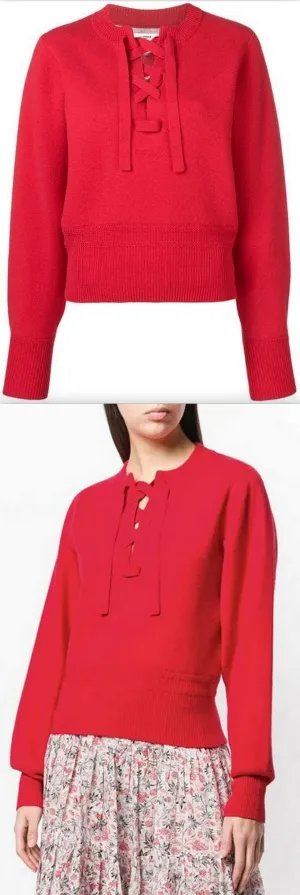Lace-Up Long Sleeve Sweater, Red