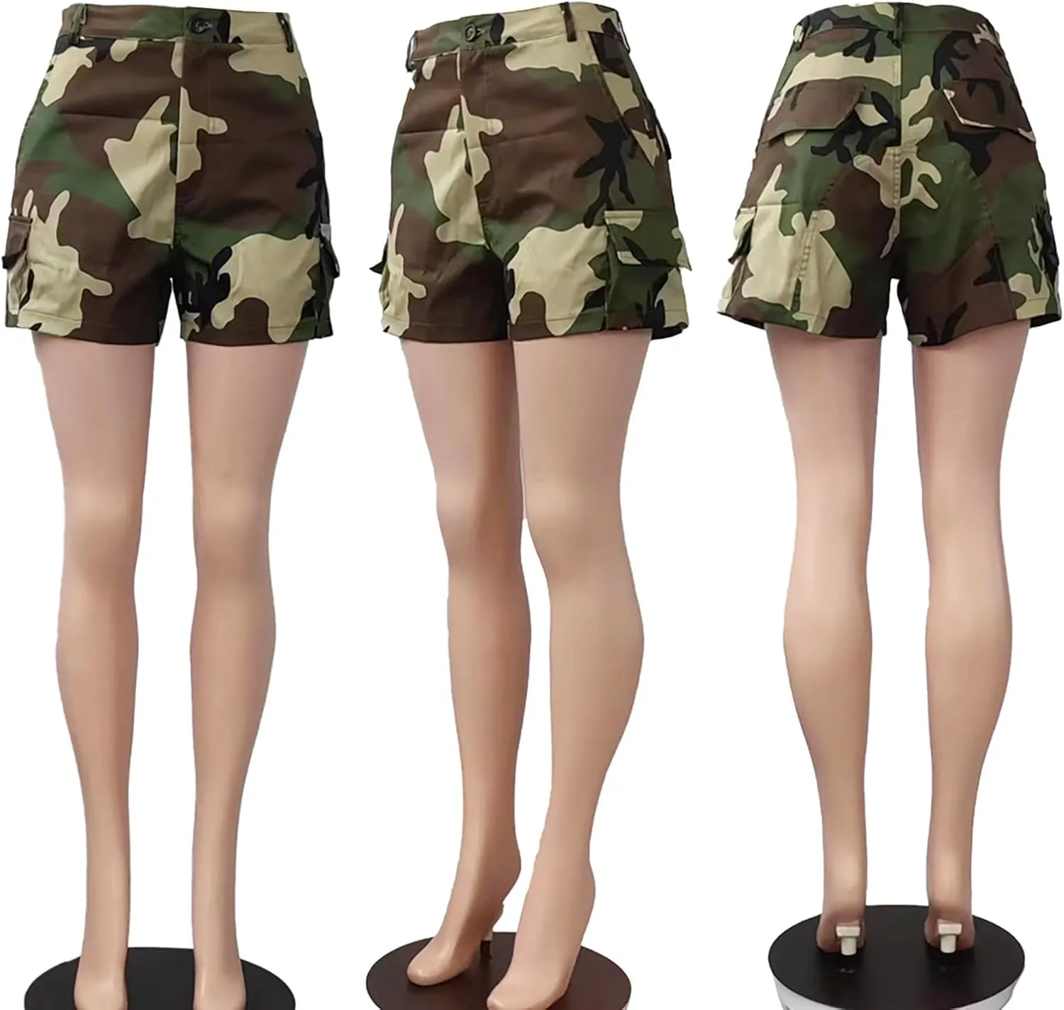 LAJIOJIO Women's Camo Cargo Shorts High Waisted Casual Army Camouflage Print Shorts Summer Bodycon Biker Jogger Mini Shorts