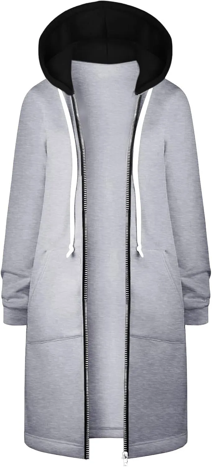 Lapel Collar Zipper Hoodies Sweatshirt Warm Long Solid Color Pocket Coat Jacket Causal Fashion Single-Breasted