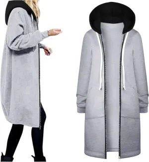 Lapel Collar Zipper Hoodies Sweatshirt Warm Long Solid Color Pocket Coat Jacket Causal Fashion Single-Breasted
