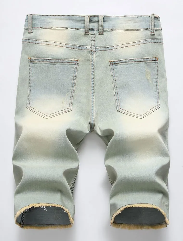 Lavnis Men's Casual Denim Shorts Classic Fit Ripped Jeans Biker Shorts